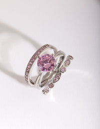 Pink Cubic Zirconia 3 Ring Stack Pack - link has visual effect only