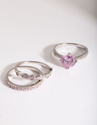 Pink Cubic Zirconia 3 Ring Stack Pack - link has visual effect only