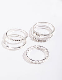 Silver Diamante & Chain 5 Stack Ring - link has visual effect only