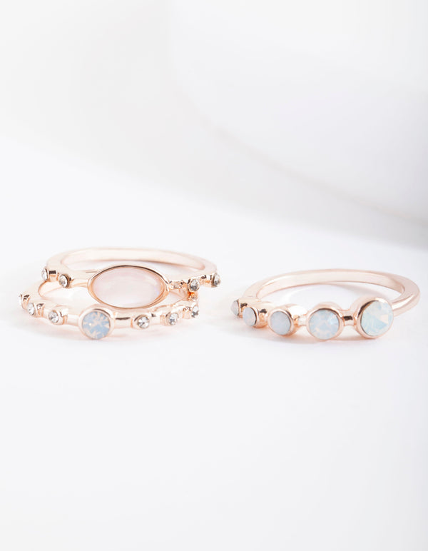 Rose Gold Reflective Stone Ring Stack