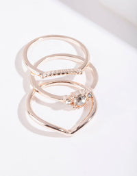 Rose Gold Diamante 3 Band Ring Stack - link has visual effect only