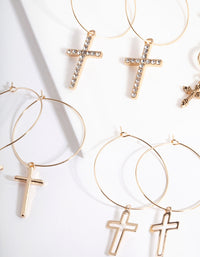 Gold Cross Hoop Earring Pack - link has visual effect only