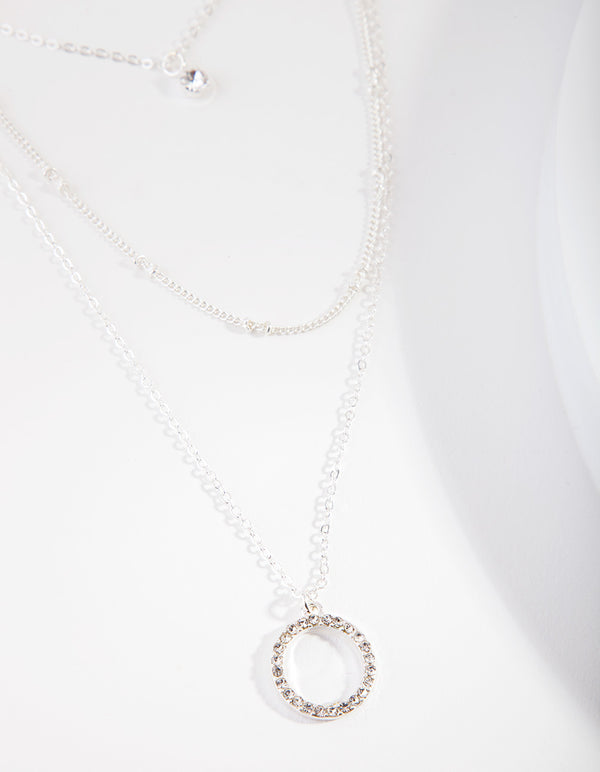 Silver Diamante Circle Layered Necklace