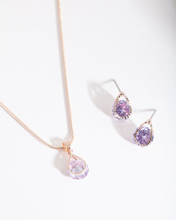 Rose Gold Purple Cubic Zirconia Jewellery Set