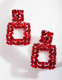 Red Gem Diamante Square Earrings - link has visual effect only