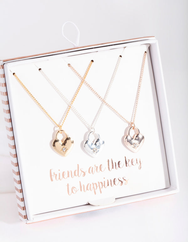 Mixed Metal Love Locks Necklace Pack