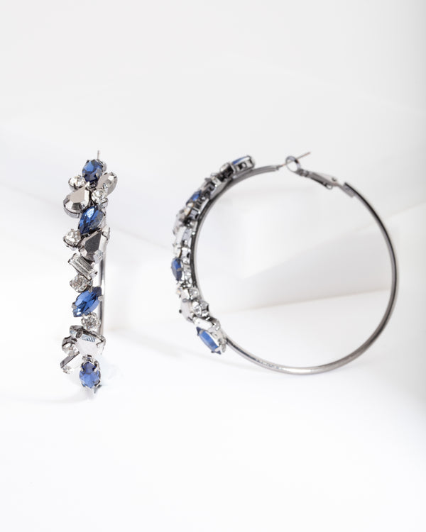 Gunmetal Sapphire Hoop Earrings