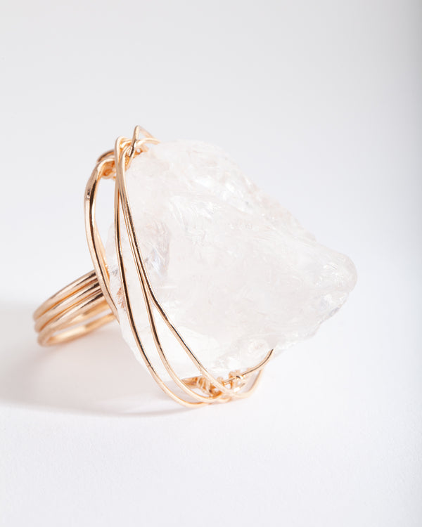 Gold Extra Large Crystal Wire Wrap Ring