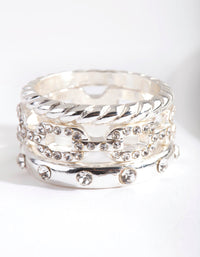 Silver Diamante Chain Ring Stack - link has visual effect only