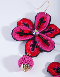 Red Embroidered Flower Earrings - link has visual effect only