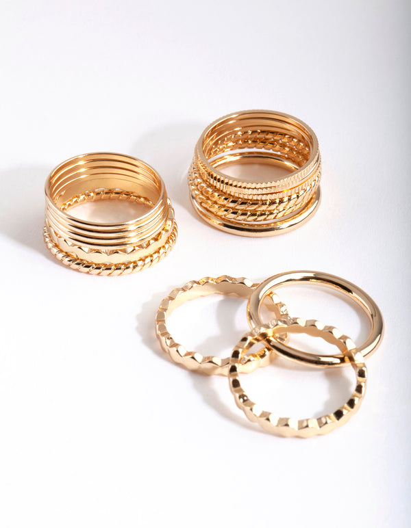 Gold Textured Band Ring 8-Pack