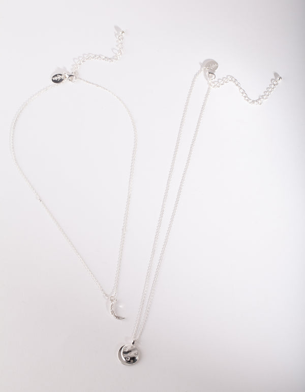 Silver Diamante Moon Phases Necklace Set