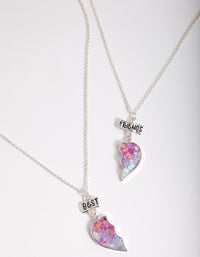 Kids Silver Glitter Heart BF Necklace Set - link has visual effect only