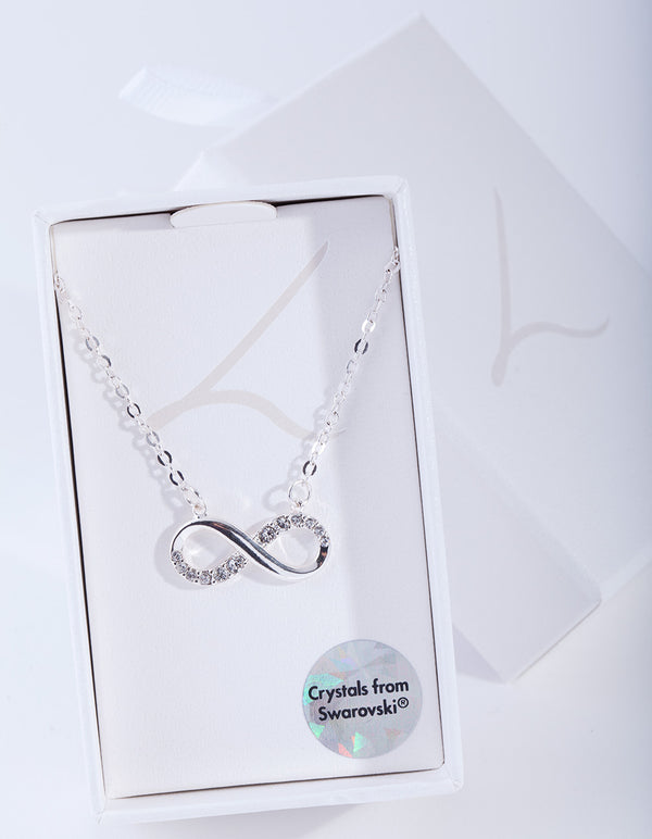 Silver Diamond Simulant Crystal Infinity Necklace