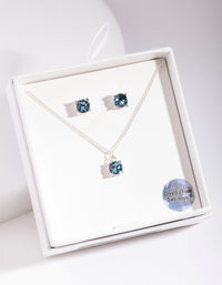 Silver Diamond Simulant Aqua Necklace & Earring Set - link has visual effect only