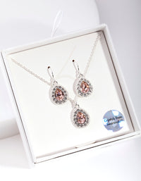 Silver Diamond Simulants Jewel Teardrop Stone Necklace & Earrings Set - link has visual effect only