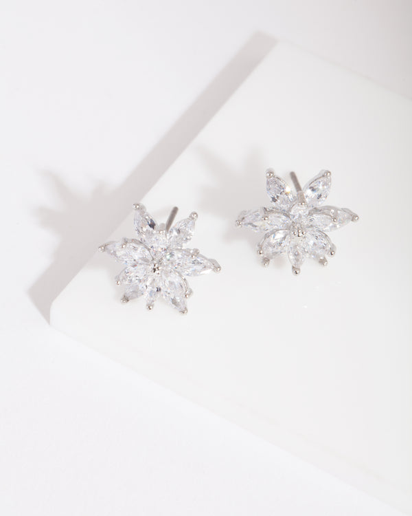 Diamond Simulant Elegant Flower Stud Earring