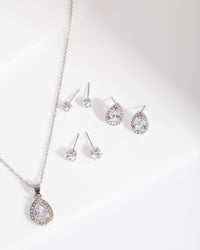 Diamond Simulant Pear Drop Earrings Necklace Set - link has visual effect only