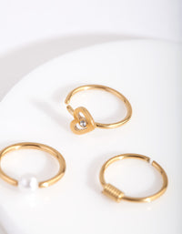 Gold Pearl Heart Diamante Nose Ring Pack - link has visual effect only