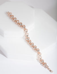 Rose Gold Heart Link Diamante Bracelet - link has visual effect only