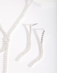 Silver Cubic Zirconia Cupchain Y Necklace & Earrings - link has visual effect only