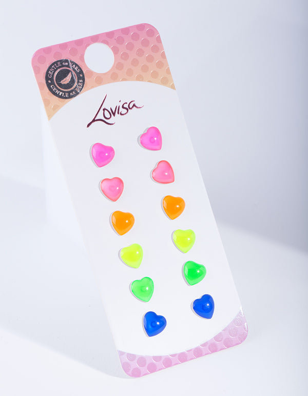 Kids Silver Rainbow Heart Stud Earring 6-Pack