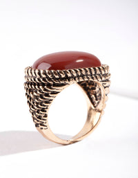 Antique Gold Swirl Brown Stone Ring - link has visual effect only