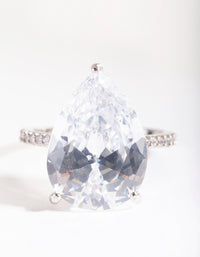 Silver Cubic Zirconia Large Pear Stone Ring - link has visual effect only