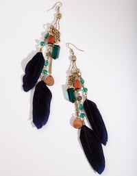 Antique Gold Chain Feather Bead Drop Earrings - link has visual effect only