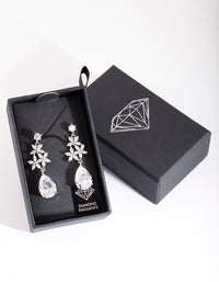 Rhodium Diamond Simulant Flower Teardrop Earrings - link has visual effect only