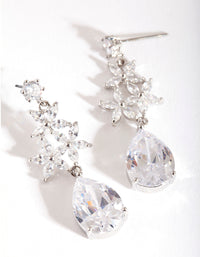 Rhodium Diamond Simulant Flower Teardrop Earrings - link has visual effect only