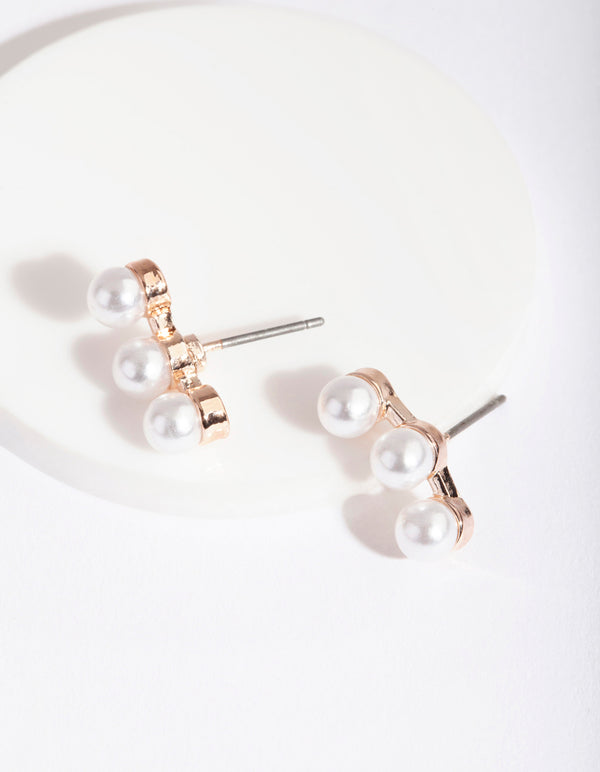 Rose Gold Pearl Crawler Stud Earrings