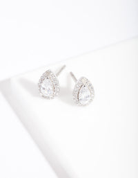 Silver Cubic Zirconia Teardrop Halo Stud Earrings - link has visual effect only