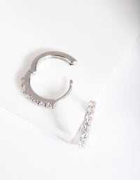 Rhodium Cubic Zirconia Crystal Huggie Earrings - link has visual effect only