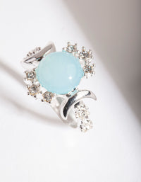 Silver Vanilla Synthetic Opal Moon Diamante Ring - link has visual effect only