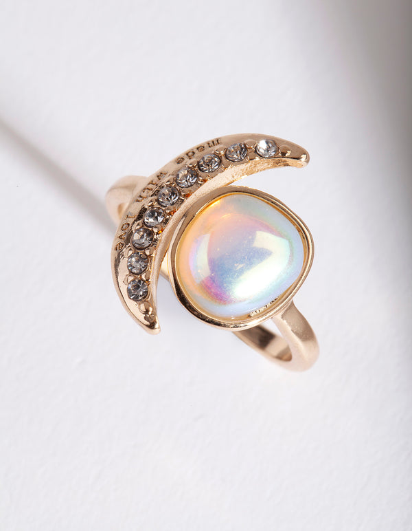 Gold Rainbow Stone & Moon Ring