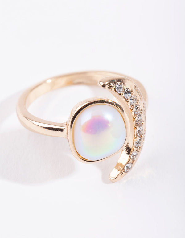 Gold Rainbow Stone & Moon Ring