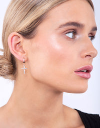 Rose Gold Diamante Cross Huggie Earrings - link has visual effect only