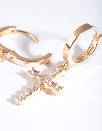 Gold Diamante Cross Huggie Earrings - link has visual effect only