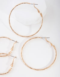 Gold Triple Diamond Cut Hoop Earring Pack - link has visual effect only