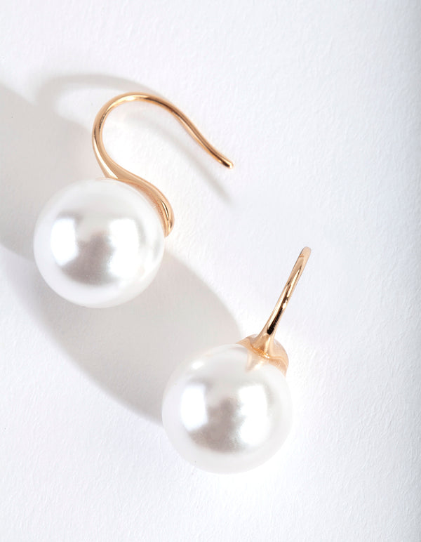 Gold Pearl Fish Hook Earrings