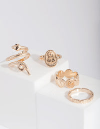 Gold Snake & Disc Ring 4-Pack - link has visual effect only