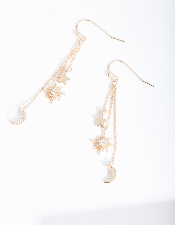 Gold Star & Moon Drop Earrings