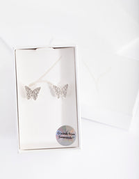 Silver Diamond Simulants Diamante Butterfly Stud Earrings - link has visual effect only