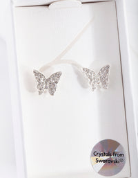 Silver Diamond Simulants Diamante Butterfly Stud Earrings - link has visual effect only