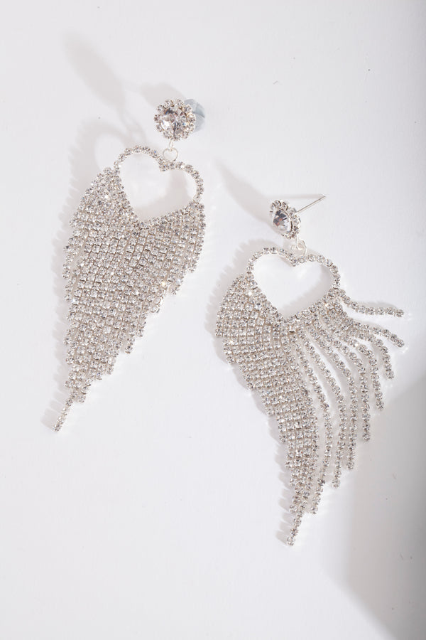 Silver Cupchain Heart Drop Earring