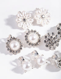 Silver Pearl Flower Clip-On Earring 5-Pack - link has visual effect only