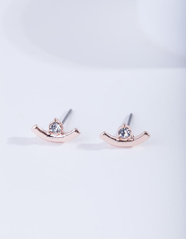 Rose Gold Curved Diamante Stud Earrings