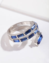 Rhodium Blue Gem Baguette Wrap Band Ring - link has visual effect only