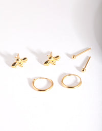 Gold Plated Sterling Silver Bee & Hoop Earring Pack - link has visual effect only